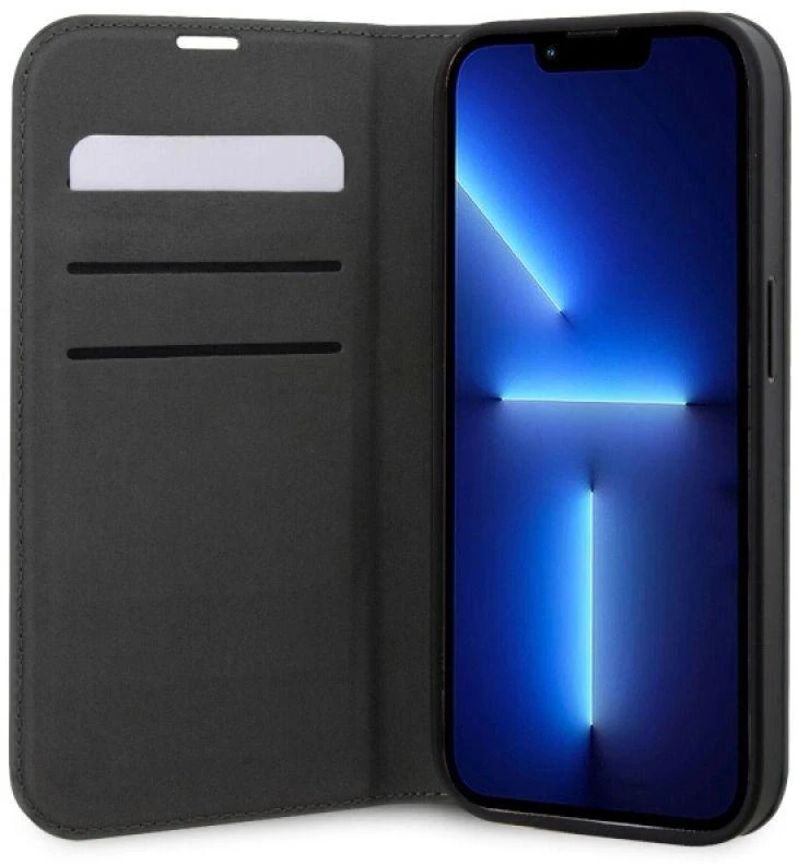 Karl Lagerfeld KLBKP14LSANKCPG Apple iPhone 14 Pro 6.1″ bookdėklas sidabrinis Saffiano Karl & Choupette