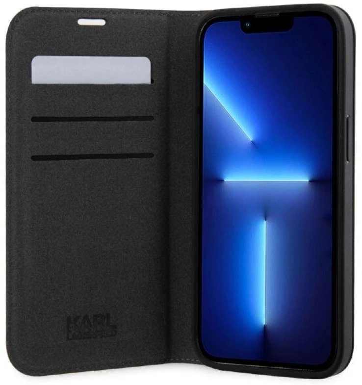 Dėklas Karl Lagerfeld KLBKP14LSANKCPK IPHONE 14 PRO 6.1 "BOOKCASE Juodas/Juodas SAFFIANO KARL & CHOUPETTE