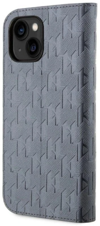 Karl Lagerfeld KLBKP14SSAKLHPG Apple iPhone 14 15 13 6.1″ bookdėklas sidabrinis Saffiano Monogram