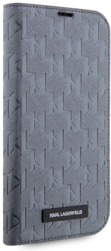 Karl Lagerfeld KLBKP14SSAKLHPG Apple iPhone 14 15 13 6.1″ bookdėklas sidabrinis Saffiano Monogram