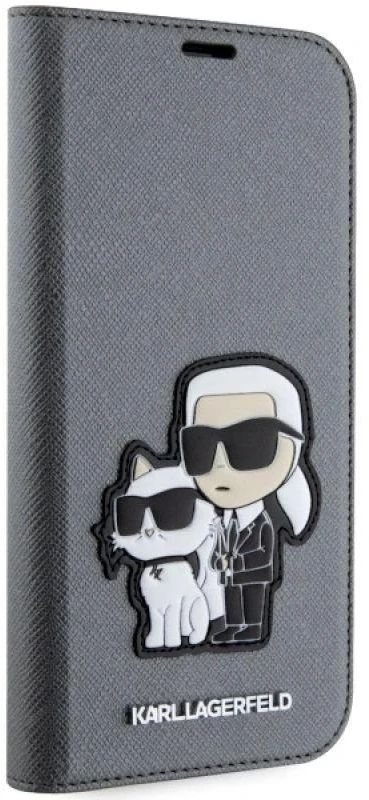 Karl Lagerfeld KLBKP14SSANKCPG Apple iPhone 14 15 13 6.1″ bookdėklas sidabrinis Saffiano Karl & Choup