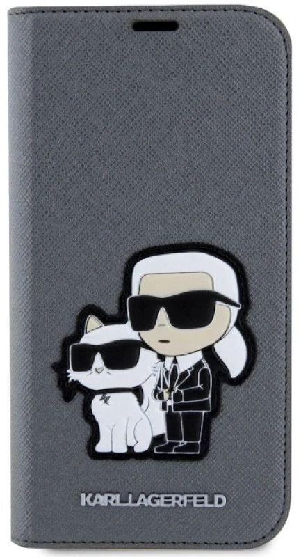 Karl Lagerfeld KLBKP14SSANKCPG Apple iPhone 14 15 13 6.1″ bookdėklas sidabrinis Saffiano Karl & Choup