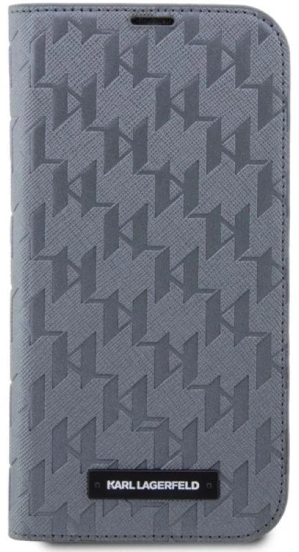 Karl Lagerfeld KLBKP14XSAKLHPG Apple iPhone 14 Pro Max 6.7″ bookdėklas sidabrinis Saffiano Monogram