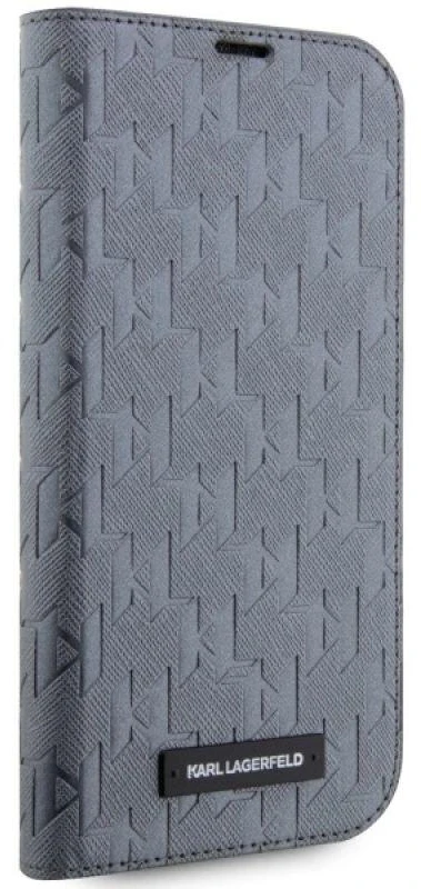 Karl Lagerfeld KLBKP14XSAKLHPG Apple iPhone 14 Pro Max 6.7″ bookdėklas sidabrinis Saffiano Monogram