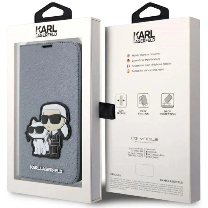 Karl Lagerfeld KLBKP14XSANKCPG Apple iPhone 14 Pro Max 6.7″ bookdėklas sidabrinis Saffiano Karl & Choupet