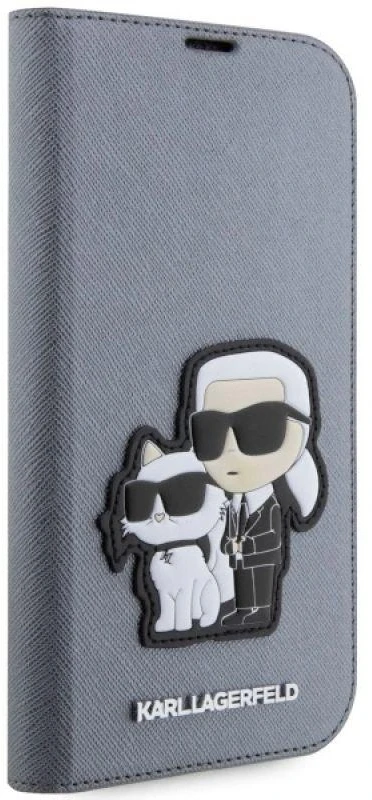 Karl Lagerfeld KLBKP14XSANKCPG Apple iPhone 14 Pro Max 6.7″ bookdėklas sidabrinis Saffiano Karl & Choupet