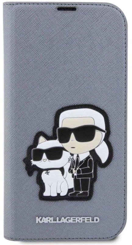 Karl Lagerfeld KLBKP14XSANKCPG Apple iPhone 14 Pro Max 6.7″ bookdėklas sidabrinis Saffiano Karl & Choupet