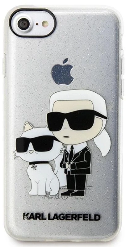 Karl Lagerfeld KLHCI8HNKCTGT Apple iPhone 7/8/SE 2020 / SE 2022 skaidrus kietas dėklas Gliter Karl&Choupette