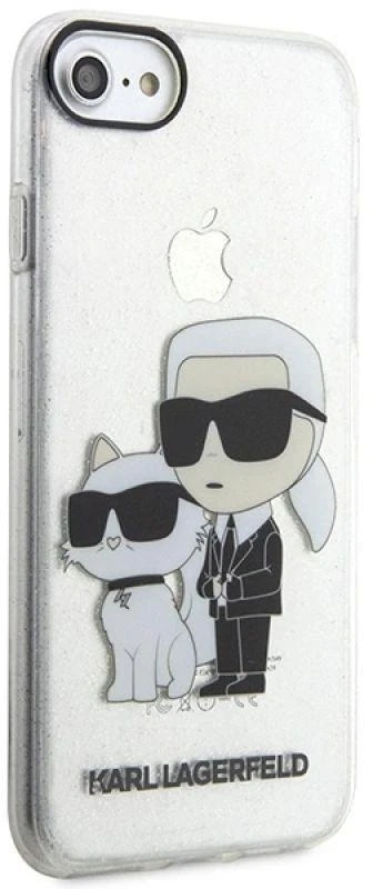 Karl Lagerfeld KLHCI8HNKCTGT Apple iPhone 7/8/SE 2020 / SE 2022 skaidrus kietas dėklas Gliter Karl&Choupette