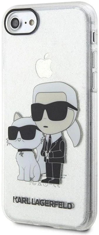 Karl Lagerfeld KLHCI8HNKCTGT Apple iPhone 7/8/SE 2020 / SE 2022 skaidrus kietas dėklas Gliter Karl&Choupette