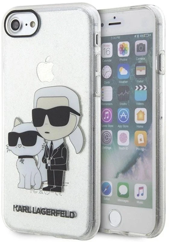 Karl Lagerfeld KLHCI8HNKCTGT Apple iPhone 7/8/SE 2020 / SE 2022 skaidrus kietas dėklas Gliter Karl&Choupette