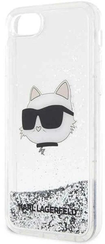 Karl Lagerfeld dėklas, skirtas iPhone 7 / 8 / SE KLHCI8LNCHCS sidabrinis HC skystas blizgus NFT Choupette galvutė