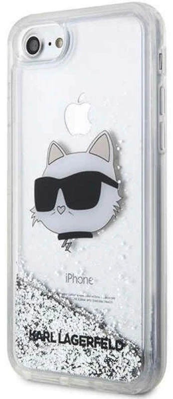 Karl Lagerfeld dėklas, skirtas iPhone 7 / 8 / SE KLHCI8LNCHCS sidabrinis HC skystas blizgus NFT Choupette galvutė