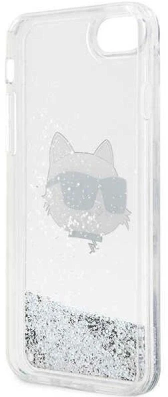 Karl Lagerfeld dėklas, skirtas iPhone 7 / 8 / SE KLHCI8LNCHCS sidabrinis HC skystas blizgus NFT Choupette galvutė