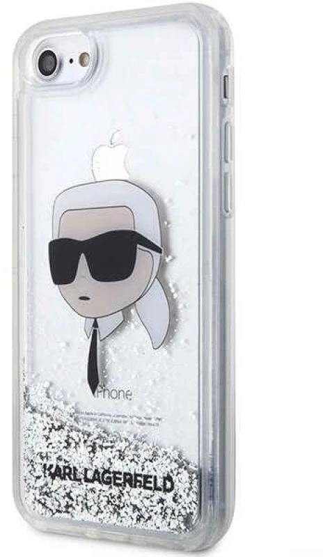 Karl Lagerfeld KLHCI8LNKHCH Apple iPhone 7/8/SE 2020 / SE 2022 sidabrinis kietas dėklas Glitter Karl Head