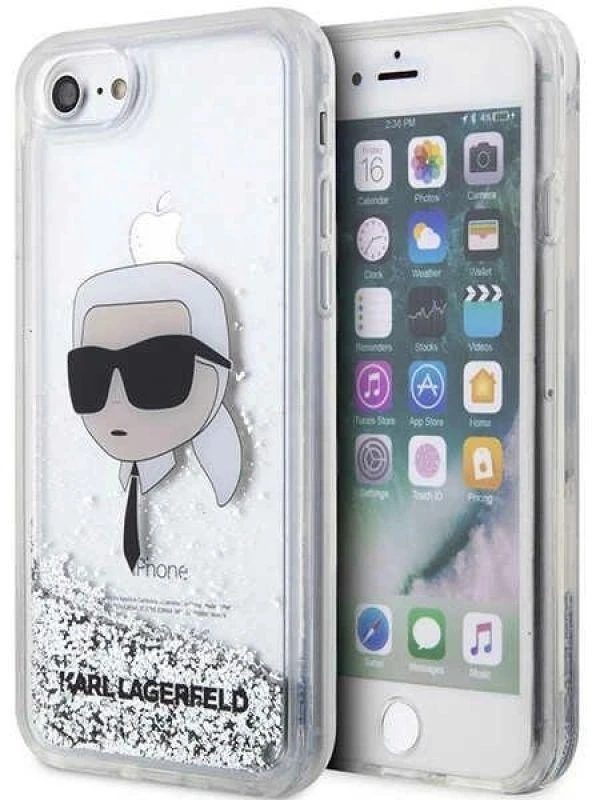 Karl Lagerfeld KLHCI8LNKHCH Apple iPhone 7/8/SE 2020 / SE 2022 sidabrinis kietas dėklas Glitter Karl Head