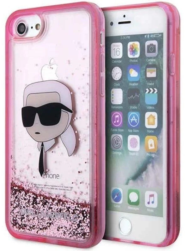 Karl Lagerfeld KLHCI8LNKHCP Apple iPhone 7/8/SE 2020 / SE 2022 rožinės spalvos kietas dėklas Glitter Karl Head