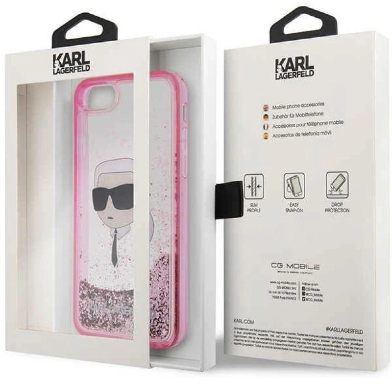 Karl Lagerfeld KLHCI8LNKHCP Apple iPhone 7/8/SE 2020 / SE 2022 rožinės spalvos kietas dėklas Glitter Karl Head