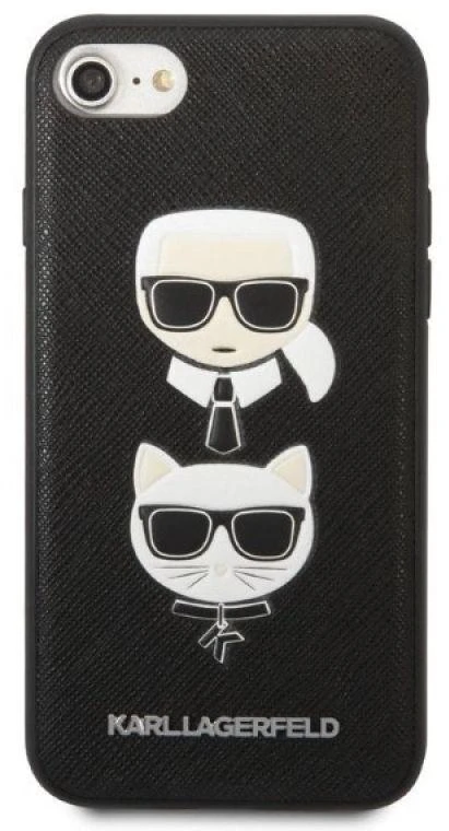 Karl Lagerfeld KLHCI8SAKICKCBK iPhone 7/8 / SE 2020 / SE 2022 juodas/juodas kietas dėklas Saffiano Ikonik Karl&Choupette Head