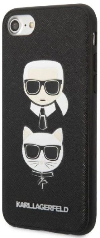 Karl Lagerfeld KLHCI8SAKICKCBK iPhone 7/8 / SE 2020 / SE 2022 juodas/juodas kietas dėklas Saffiano Ikonik Karl&Choupette Head