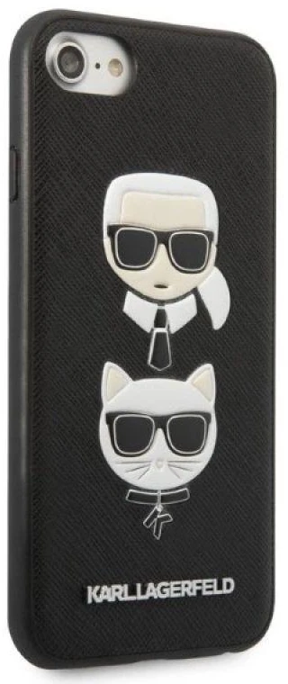 Karl Lagerfeld KLHCI8SAKICKCBK iPhone 7/8 / SE 2020 / SE 2022 juodas/juodas kietas dėklas Saffiano Ikonik Karl&Choupette Head
