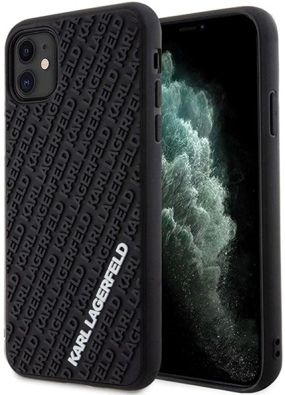 Karl Lagerfeld KLHCN613DMKRLK Apple iPhone 11/ Xr 6.1″ juodos spalvos kietas dėklas 3D Rubber Multi Logo