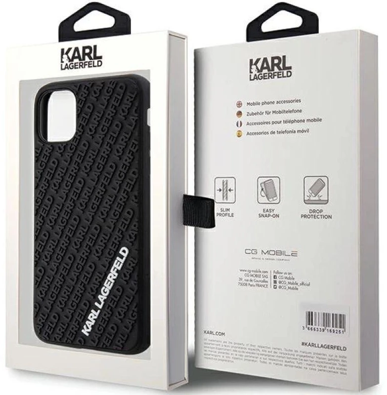 Karl Lagerfeld KLHCN613DMKRLK Apple iPhone 11/ Xr 6.1″ juodos spalvos kietas dėklas 3D Rubber Multi Logo