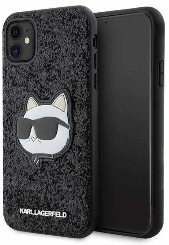 Karl Lagerfeld KLHCN61G2CPK Apple iPhone 11 /Xr 6.1″ juodos spalvos kietas dėklas Glitter Choupette Patch