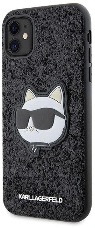 Karl Lagerfeld KLHCN61G2CPK Apple iPhone 11 /Xr 6.1″ juodos spalvos kietas dėklas Glitter Choupette Patch