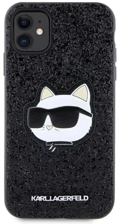 Karl Lagerfeld KLHCN61G2CPK Apple iPhone 11 /Xr 6.1″ juodos spalvos kietas dėklas Glitter Choupette Patch