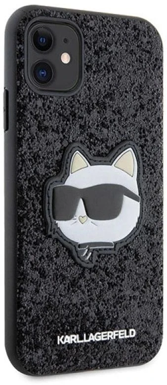 Karl Lagerfeld KLHCN61G2CPK Apple iPhone 11 /Xr 6.1″ juodos spalvos kietas dėklas Glitter Choupette Patch