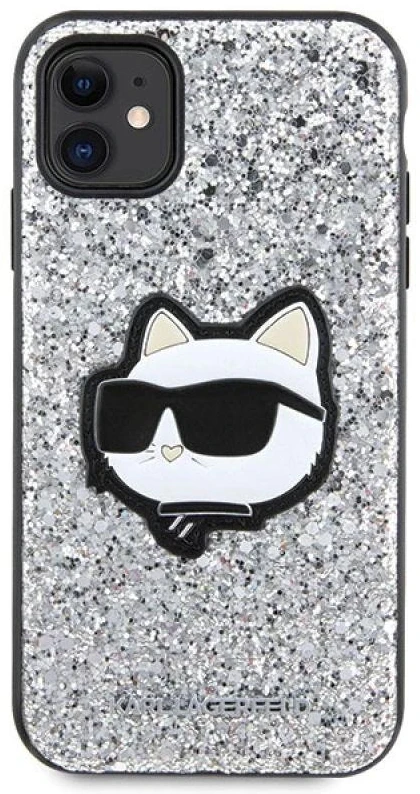 Karl Lagerfeld KLHCN61G2CPS Apple iPhone 11 /Xr 6.1″ sidabrinis kietas dėklas Glitter Choupette Patch