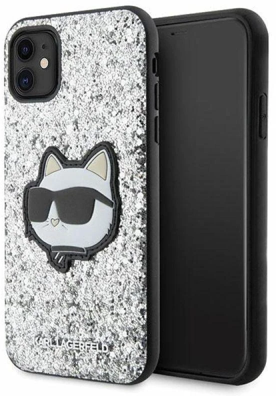 Karl Lagerfeld KLHCN61G2CPS Apple iPhone 11 /Xr 6.1″ sidabrinis kietas dėklas Glitter Choupette Patch