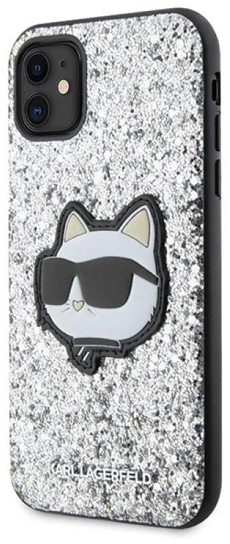 Karl Lagerfeld KLHCN61G2CPS Apple iPhone 11 /Xr 6.1″ sidabrinis kietas dėklas Glitter Choupette Patch