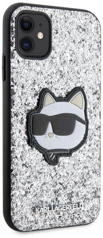 Karl Lagerfeld KLHCN61G2CPS Apple iPhone 11 /Xr 6.1″ sidabrinis kietas dėklas Glitter Choupette Patch