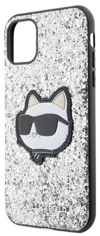 Karl Lagerfeld KLHCN61G2CPS Apple iPhone 11 /Xr 6.1″ sidabrinis kietas dėklas Glitter Choupette Patch