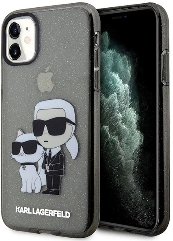 Karl Lagerfeld KLHCN61HNKCTGK Apple iPhone 11/ Xr 6,1″ juodos spalvos kietas dėklas Gliter Karl&Choupette