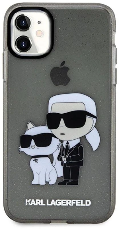 Karl Lagerfeld KLHCN61HNKCTGK Apple iPhone 11/ Xr 6,1″ juodos spalvos kietas dėklas Gliter Karl&Choupette