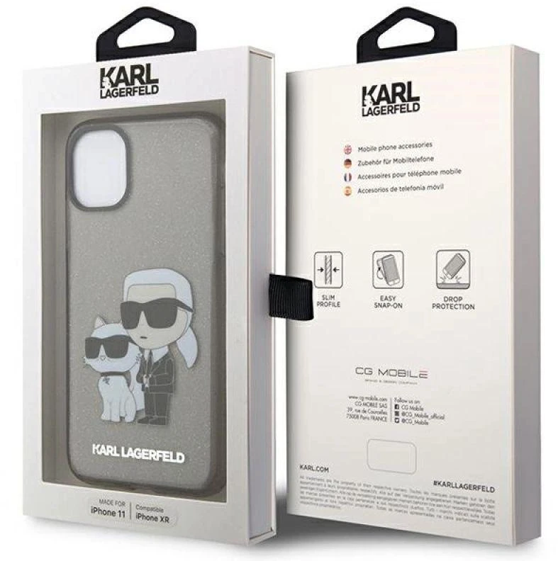 Karl Lagerfeld KLHCN61HNKCTGK Apple iPhone 11/ Xr 6,1″ juodos spalvos kietas dėklas Gliter Karl&Choupette