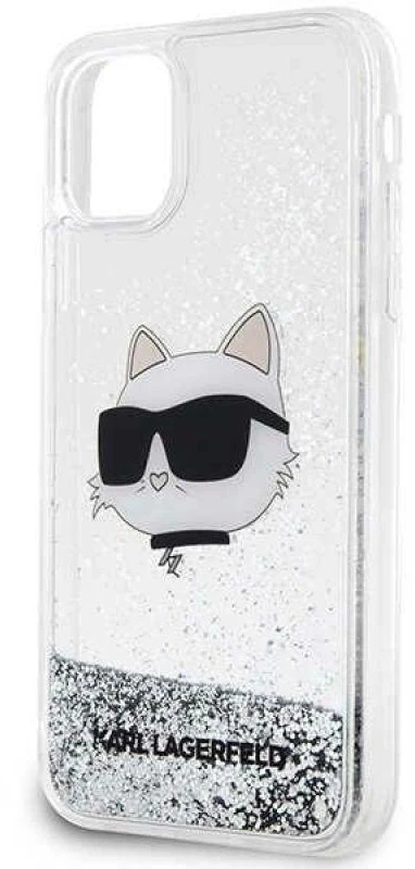 Karl Lagerfeld KLHCN61LNCHCS Apple iPhone 11/XR sidabrinis kietas dėklas Glitter Choupette Head