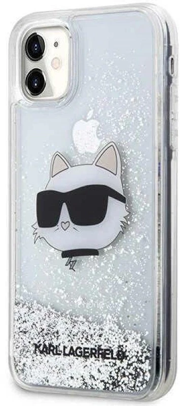 Karl Lagerfeld KLHCN61LNCHCS Apple iPhone 11/XR sidabrinis kietas dėklas Glitter Choupette Head