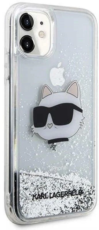 Karl Lagerfeld KLHCN61LNCHCS Apple iPhone 11/XR sidabrinis kietas dėklas Glitter Choupette Head