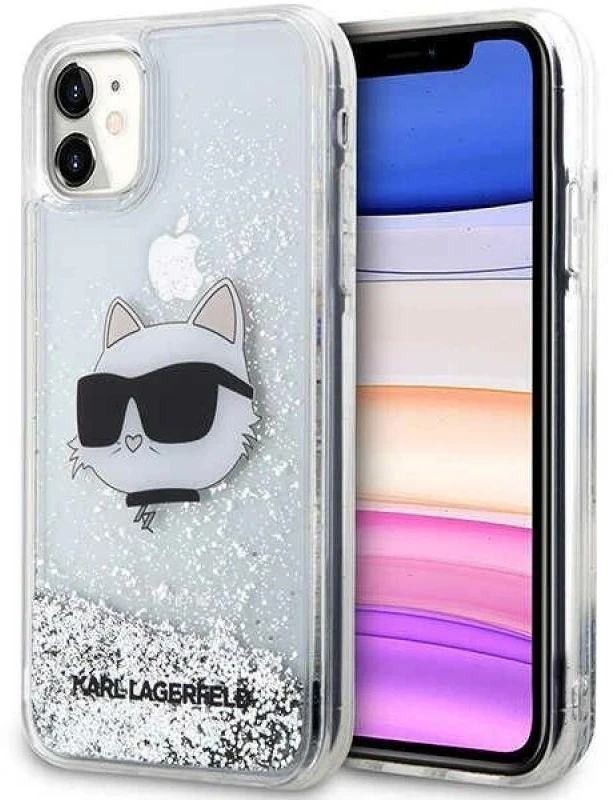Karl Lagerfeld KLHCN61LNCHCS Apple iPhone 11/XR sidabrinis kietas dėklas Glitter Choupette Head