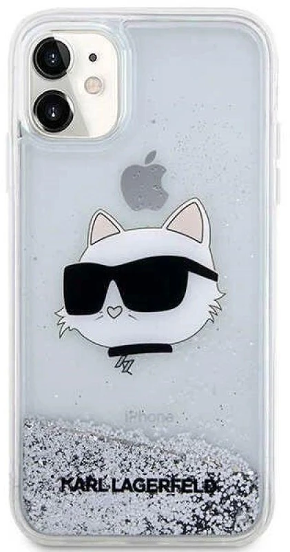 Karl Lagerfeld KLHCN61LNCHCS Apple iPhone 11/XR sidabrinis kietas dėklas Glitter Choupette Head