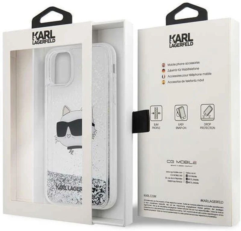 Karl Lagerfeld KLHCN61LNCHCS Apple iPhone 11/XR sidabrinis kietas dėklas Glitter Choupette Head
