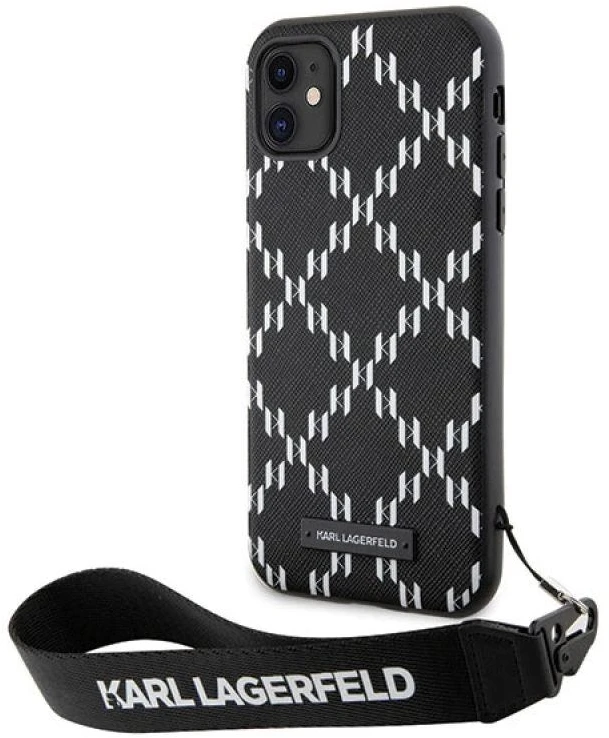 Karl Lagerfeld KLHCN61SAKLMBSK Apple iPhone 11/ Xr 6.1″ juodos spalvos kietas dėklas Monogram Losange Saffiano