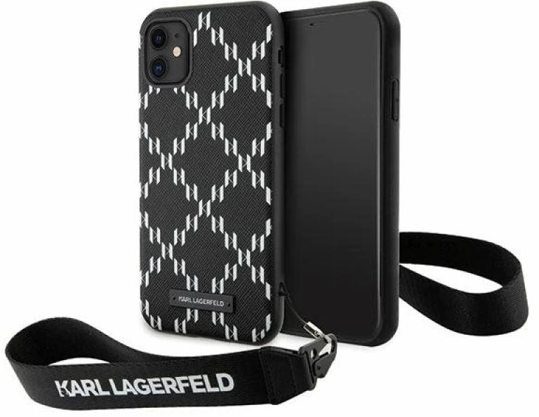 Karl Lagerfeld KLHCN61SAKLMBSK Apple iPhone 11/ Xr 6.1″ juodos spalvos kietas dėklas Monogram Losange Saffiano