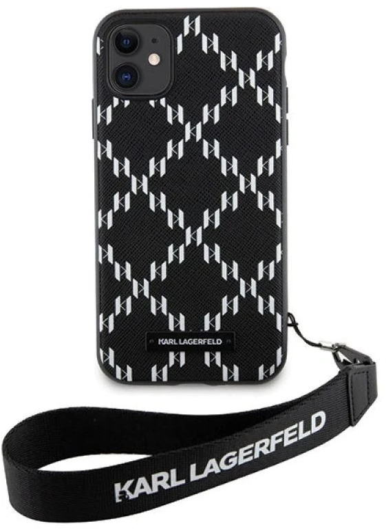 Karl Lagerfeld KLHCN61SAKLMBSK Apple iPhone 11/ Xr 6.1″ juodos spalvos kietas dėklas Monogram Losange Saffiano