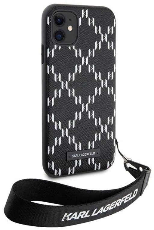 Karl Lagerfeld KLHCN61SAKLMBSK Apple iPhone 11/ Xr 6.1″ juodos spalvos kietas dėklas Monogram Losange Saffiano