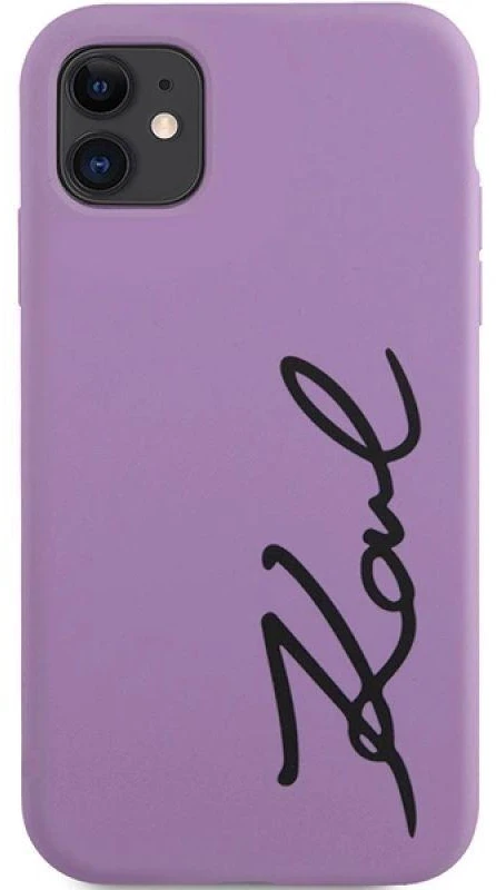 Karl Lagerfeld dėklas, skirtas iPhone 11 / Xr KLHCN61SKSVGU purpurinis kietas dėklas Silikoninis parašas